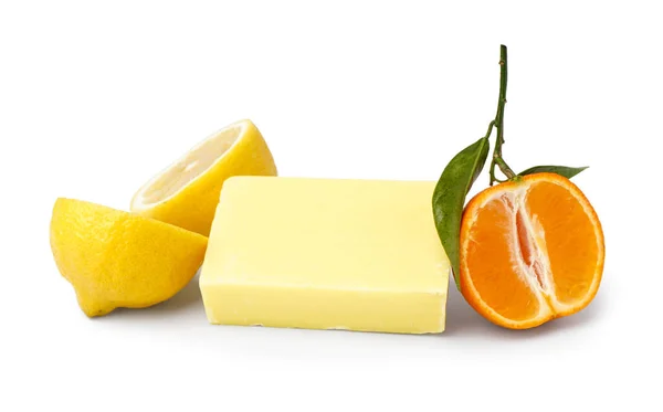 Natural Soap Bar Citrus Fruits White Background — ストック写真