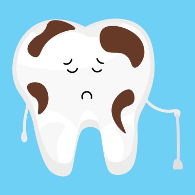 Sad tooth with decay on light blue background