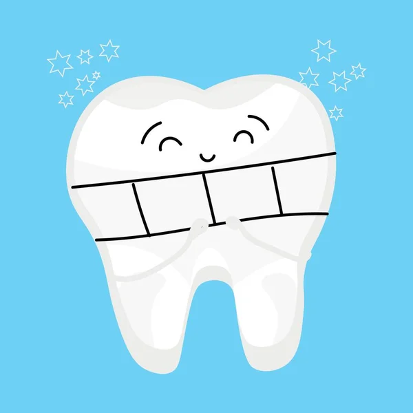 Açık Mavi Arka Planda Diş Telleri Olan Şirin Bir Diş — Stok Vektör