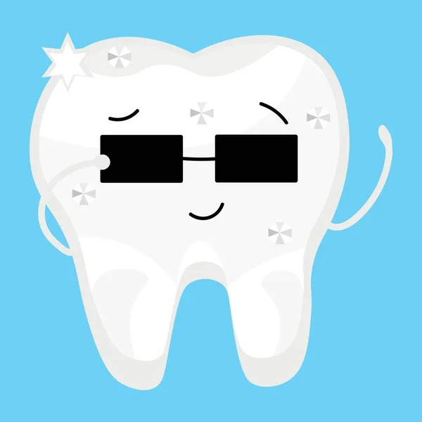 Cool Tooth Wearing Sunglasses Light Blue Background — vektorikuva