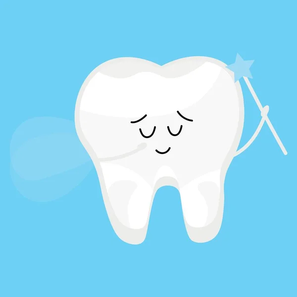 Sihirli Değnekli Diş Açık Mavi Arkaplanda Kanatlar — Stok Vektör