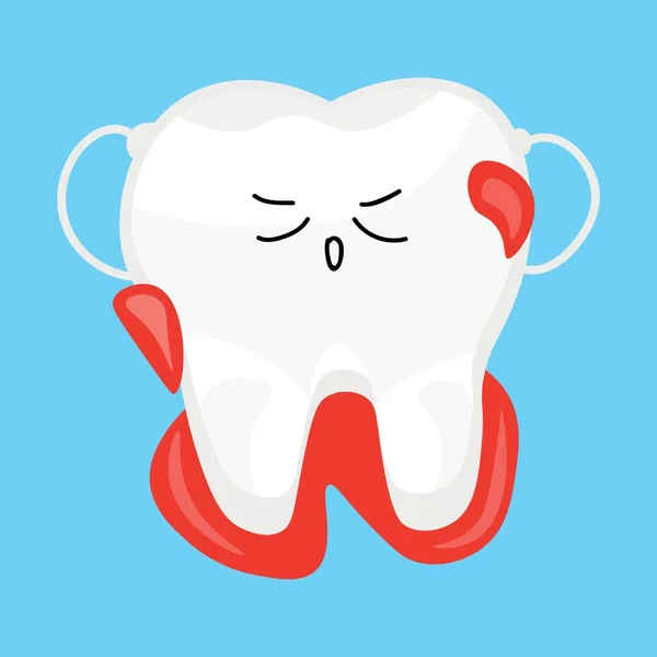 Açık Mavi Arka Planda Kanlı Sakızlı Diş — Stok Vektör