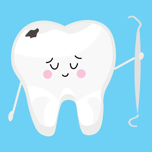 Tooth Decay Holding Dental Tool Light Blue Background — Stok Vektör