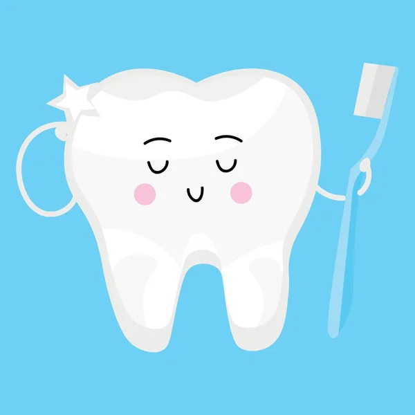 Açık Mavi Arka Planda Fırçalı Temiz Diş — Stok Vektör