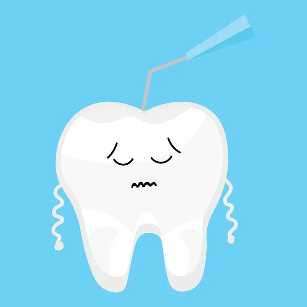 Scared Tooth Being Checked Dentist Light Blue Background — vektorikuva