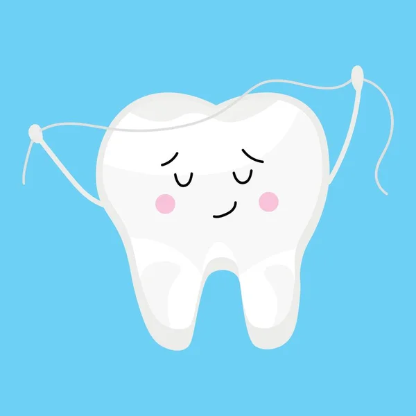 Cute Tooth Dental Floss Light Blue Background — Stok Vektör