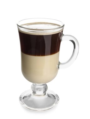 Glass of delicious Cafe Bombon isolated on white background