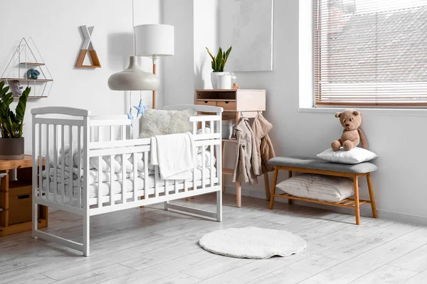Interior Light Children Bedroom Baby Crib Table Bench — Foto de Stock