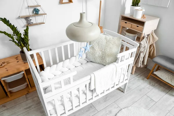 Interior Light Children Bedroom Baby Crib Table — Stock Photo, Image