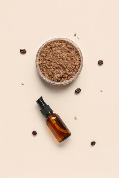 Composition Natural Body Scrub Bottle Cosmetic Product Light Background — Stock Photo, Image