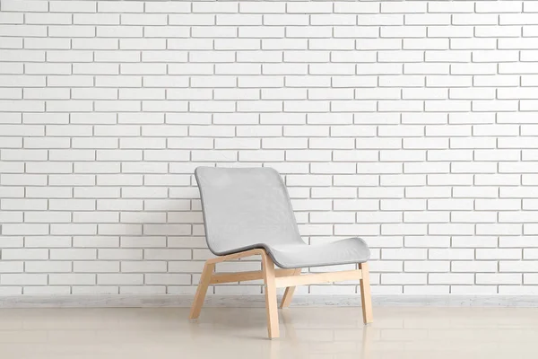 Modern Grey Armchair White Brick Wall — Stock Photo, Image