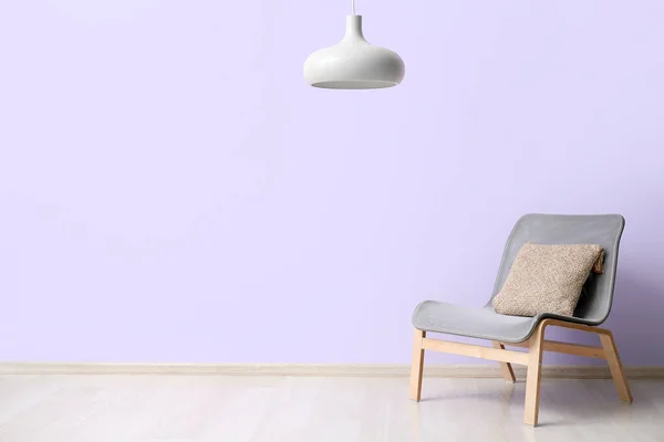 Stylish Grey Armchair Lilac Wall — Stock Photo, Image