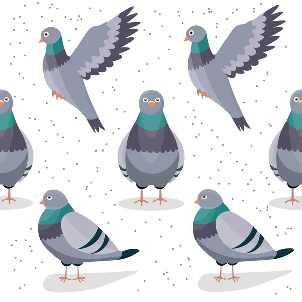Many Grey Pigeons White Background Seamless Pattern Design — Stock Vector