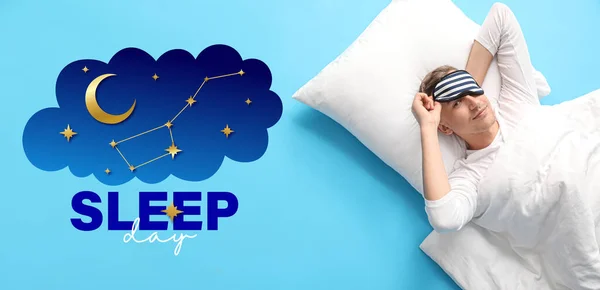 Banner Para Día Internacional Del Sueño Con Joven Relajante —  Fotos de Stock
