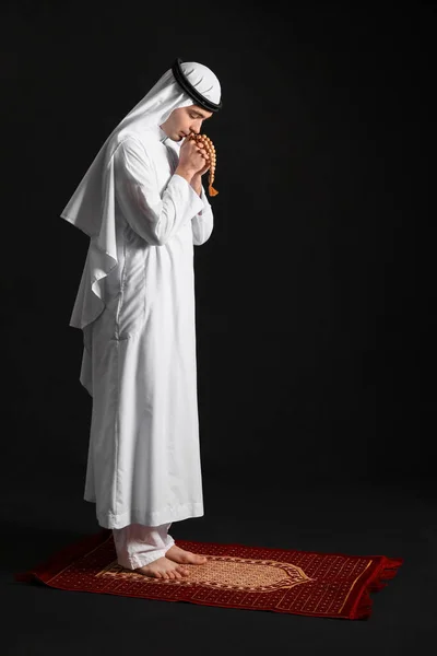 Praying Muslim Man Dark Background — Foto Stock