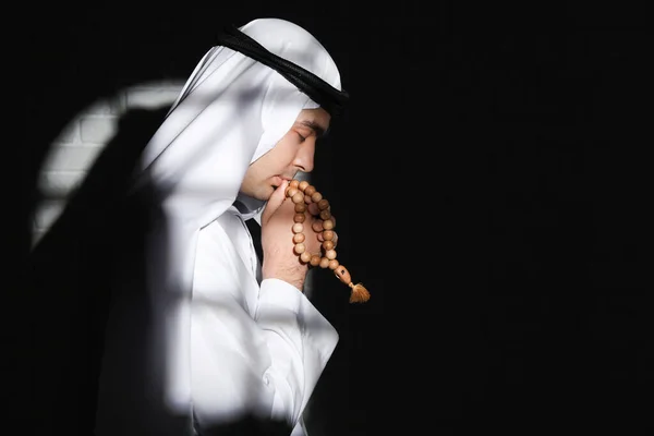 Praying Muslim Man Dark Room — 스톡 사진