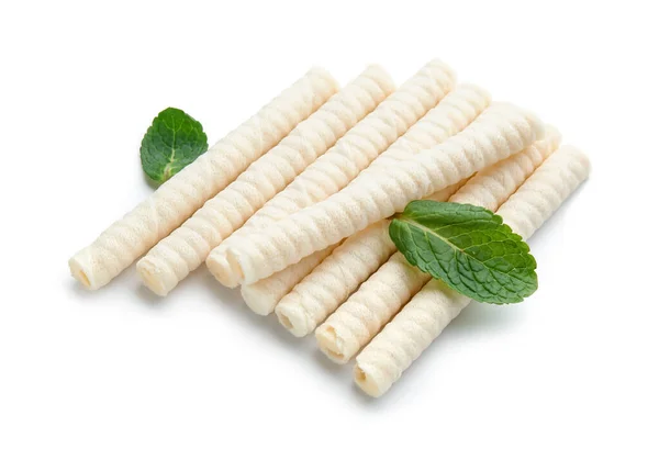 Delicious Wafer Rolls Mint Isolated White Background — Stock Fotó