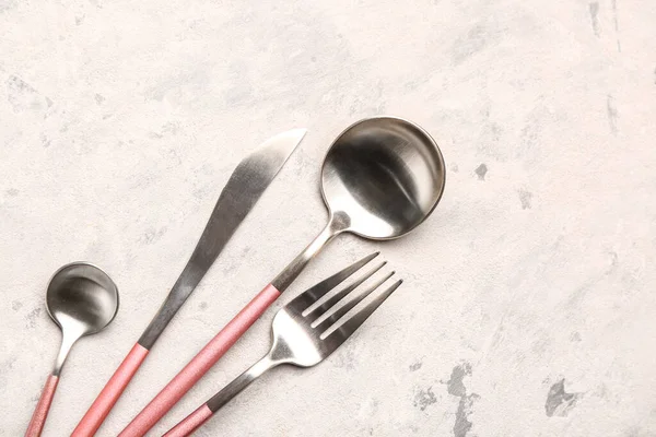 Set Cutlery Grey Grunge Background — Stock Photo, Image
