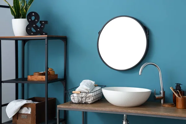 Interior Bathroom White Sink Mirror Shelving Unit — Stock Photo, Image