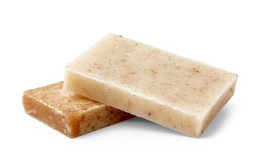 Natural soap bars on white background