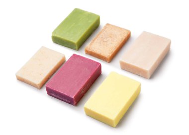 Set of natural soap bars isolated on white background