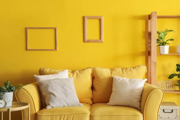 Interior Living Room Yellow Sofa Frames — Stock Photo, Image