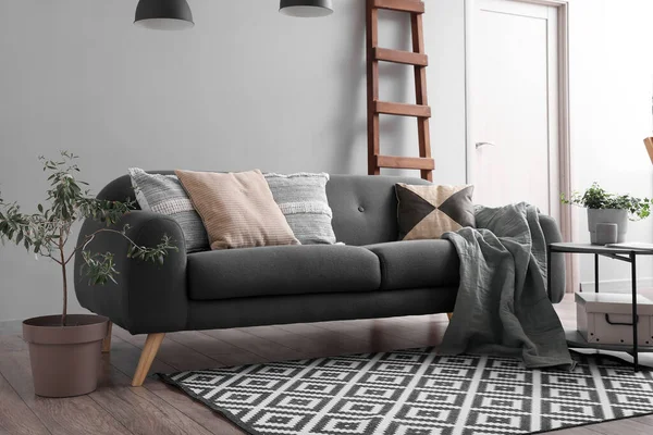 居心地の良いソファとはしご付きのリビングルームのインテリア — ストック写真