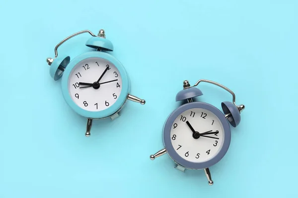 Alarm Clocks Blue Background —  Fotos de Stock