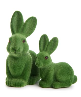 Beyaz arkaplanda yeşil Paskalya tavşanları