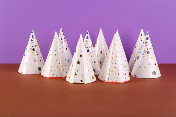 Many Different Party Hats Color Background — Stock Photo, Image