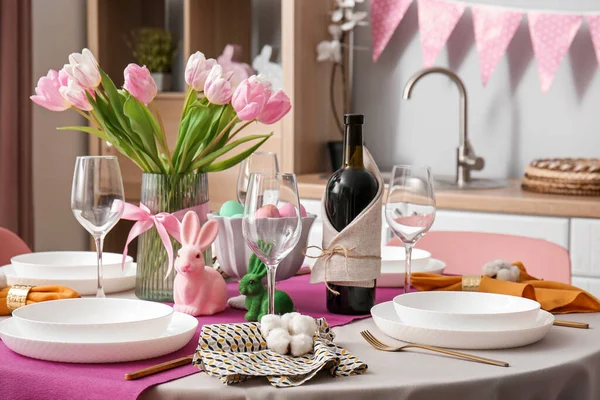 Interior Kitchen Festive Table Served Easter Celebration — Stock Photo, Image
