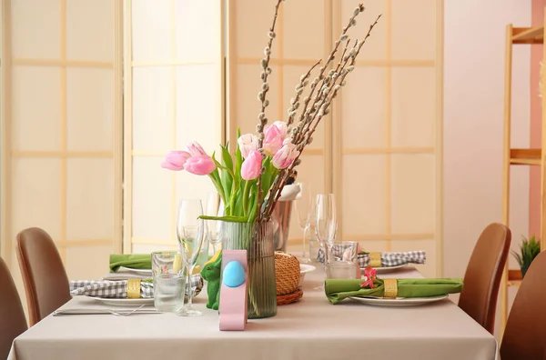Beautiful Table Setting Easter Celebration Dining Room — Stock Photo, Image
