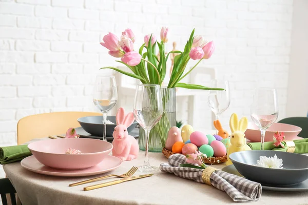 Beautiful Table Setting Easter Celebration Dining Room — Stock Photo, Image