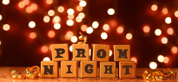 Wooden Cubes Text Prom Night Table Blurred Lights — Photo