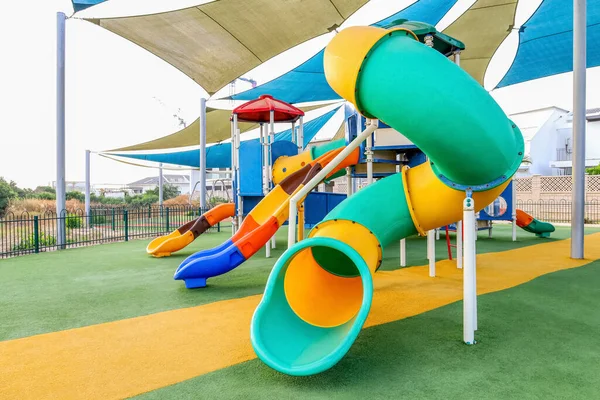 View Children Playground Slides City — Stock Photo, Image