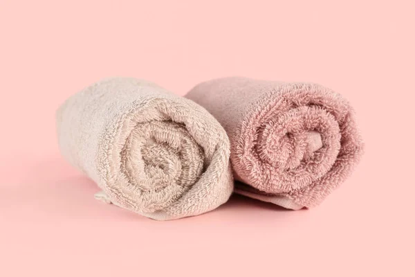 Clean Soft Towels Pink Background — Stock Photo, Image