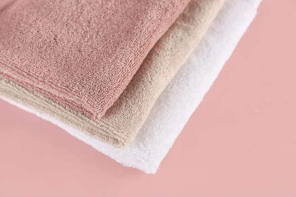Folded Soft Towels Pink Background — Stock Photo, Image