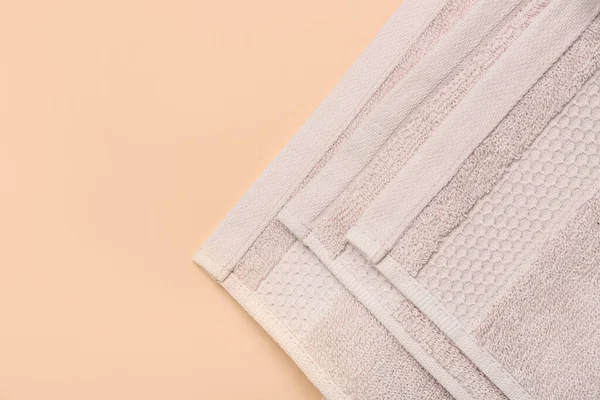 Folded Soft Towel Beige Background — Stock Photo, Image