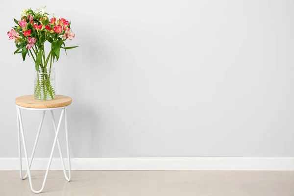 Vase Bouquet Beautiful Alstroemeria Flowers Table Light Wall — Stock Photo, Image