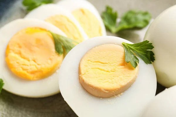 Delicious Boiled Eggs Parsley Plate Closeup — Fotografia de Stock