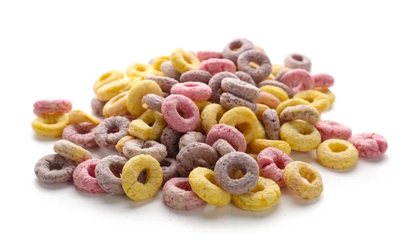 Heap Colorful Cereal Rings Isolated White Background — Stock Photo, Image