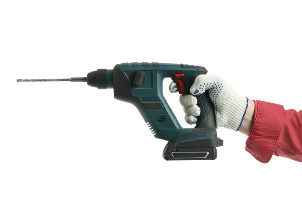 Worker Drill White Background — Stock Photo, Image