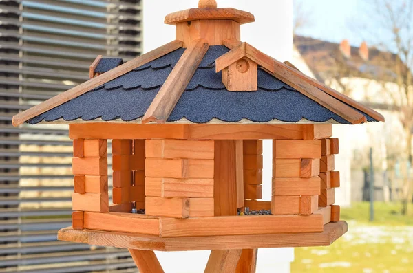 View Wooden Bird House Winter Day Closeup — Stock Photo, Image