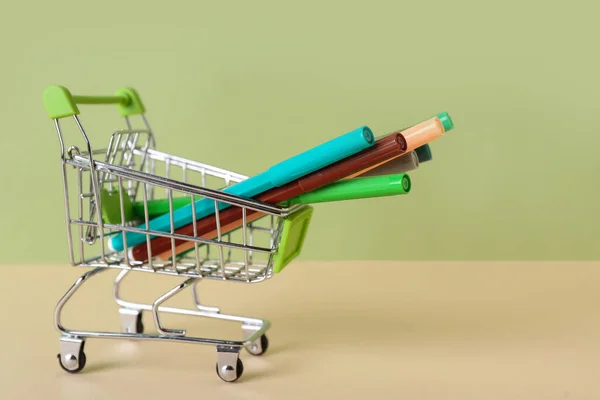 Shopping Cart Felt Tip Pens Color Background — Stock Photo, Image