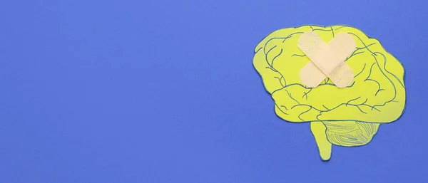 Cervello Carta Patch Sfondo Blu Con Spazio Testo Concetto Neurologia — Foto Stock