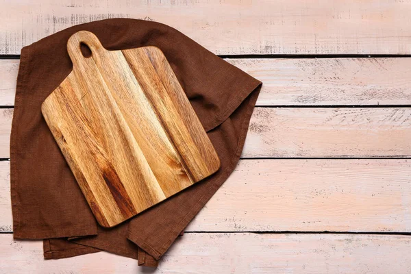 Cutting Board Napkin Light Wooden Background — Stock Photo, Image