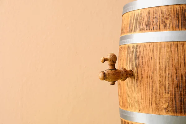 Wooden Barrel Beige Background Closeup — Stock Photo, Image