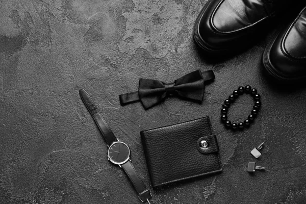 Set Stylish Male Accessories Bow Tie Dark Background — Stock Photo, Image