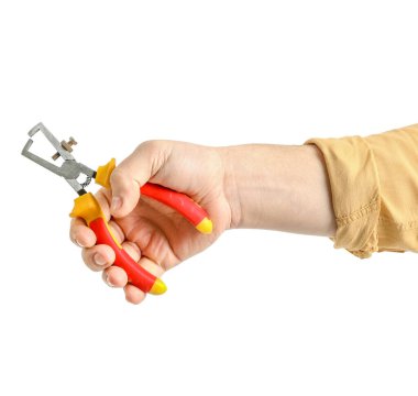 Beyaz arkaplanda kerpetenle çalışan