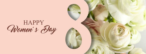 Mutlu Kadınlar Günü Için Ranunculus Çiçekli Güzel Bir Tebrik Kartı — Stok fotoğraf